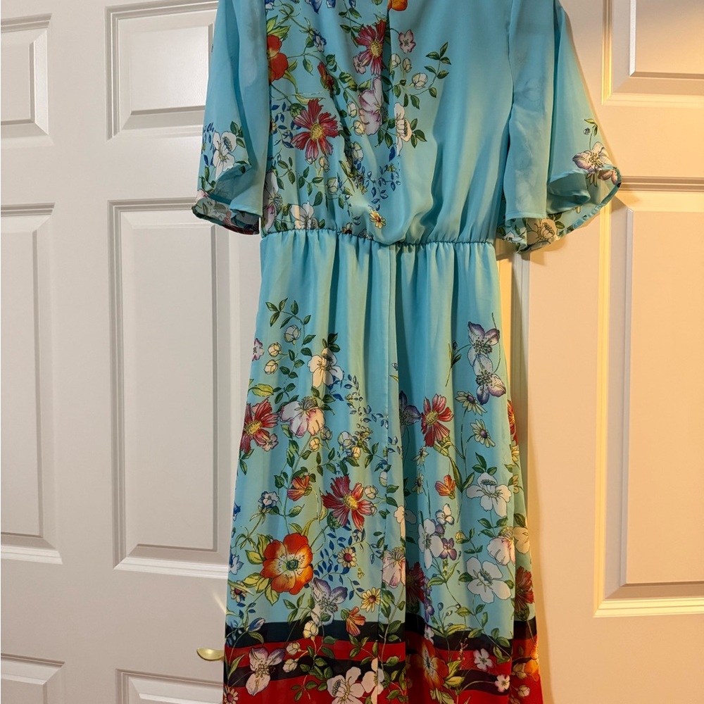 Superfoxx Floral Blue Dress with Flutter Sleeves - Picture 6 of 6